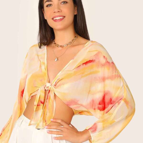 

Tie Dye Knot Front Blouse