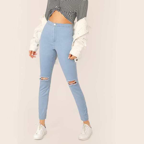 

Light Wash Ripped Skinny Jeans