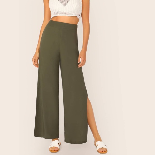 

Wide Band Waist Split Side Palazzo Pants