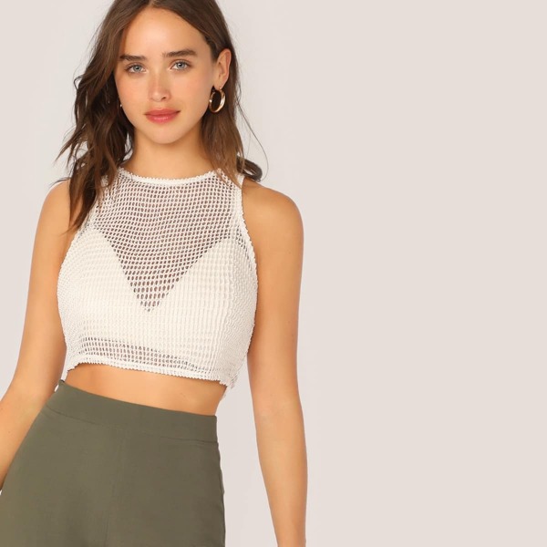 

Zip Back Sheer Crochet Crop Top