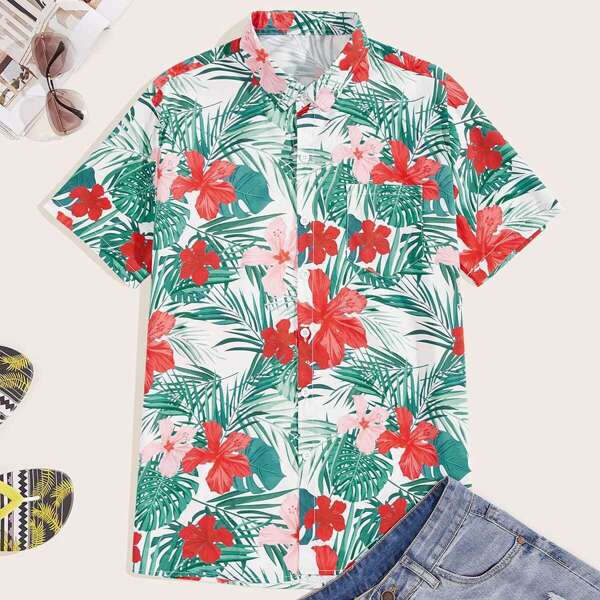 

Men Floral Print Hawaiian Shirt