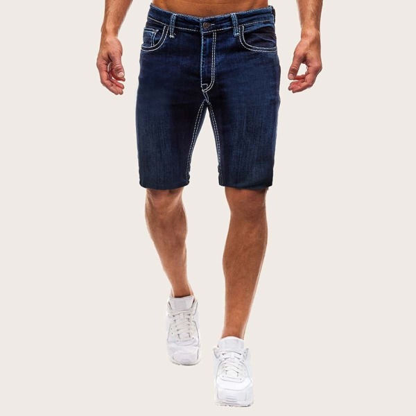 

Men Contrast Stitching Denim Shorts