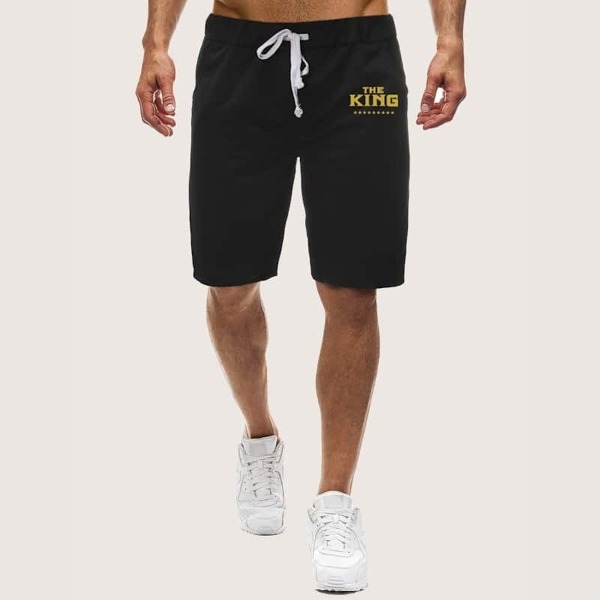 

Men Letter Graphic Drawstring Waist Shorts, Black
