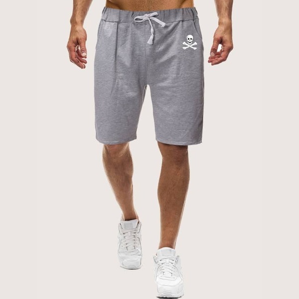 

Men Halloween Skull Print Drawstring Waist Shorts