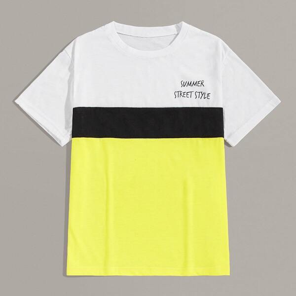 

Men Letter Print Colorblock Tee, Multicolor
