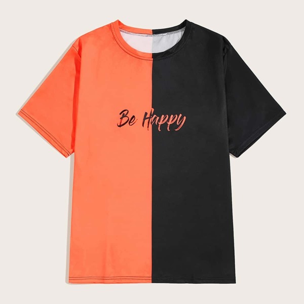 

Men Letter Print Two Tone Tee