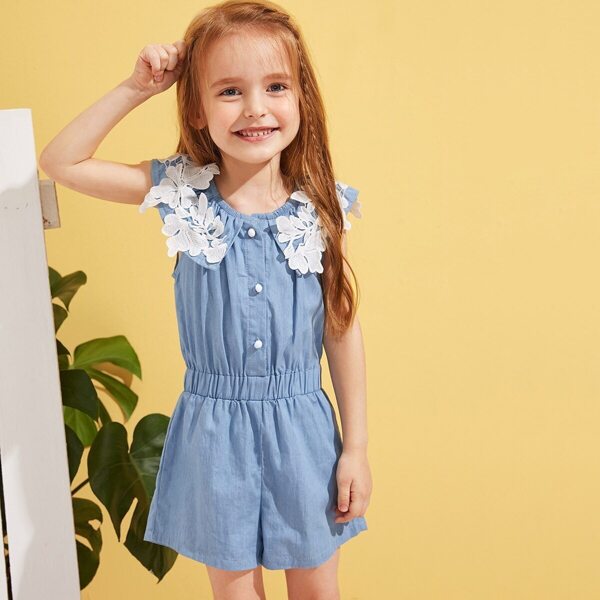 

Toddler Girls Flower Applique Half Placket Romper