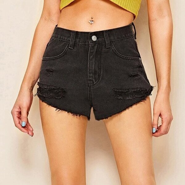 

Ripped Detail Frayed Edge Bleach Wash Denim Shorts
