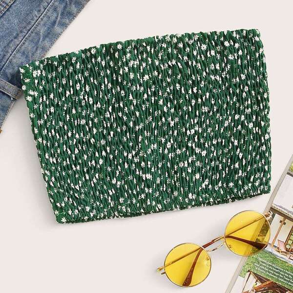 

Shirred Ditsy Floral Print Bandeau Top