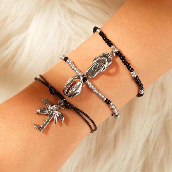 

Coconut Tree & Shell Decor Beaded Bracelet 3pcs