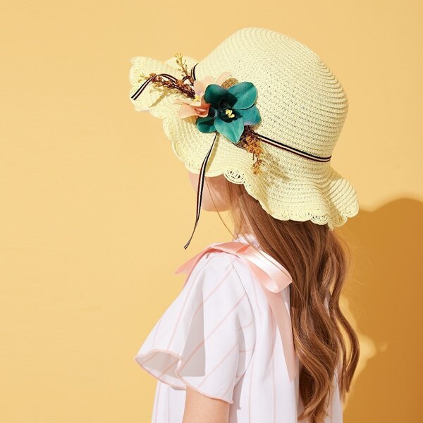 

Toddler Girls Floral Decor Floppy Hat, Beige