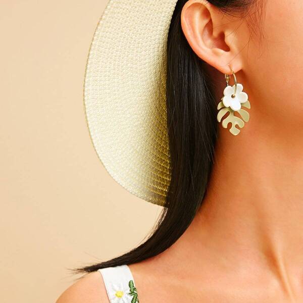 

Flower & Leaf Shaped Hoop Drop Earrings 1pair