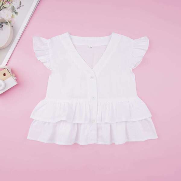

Toddler Girls Cap Sleeve Ruffle Hem Blouse