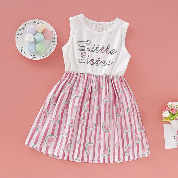 

Toddler Girls Watermelon & Letter Print Flare A-line Dress, Multicolor