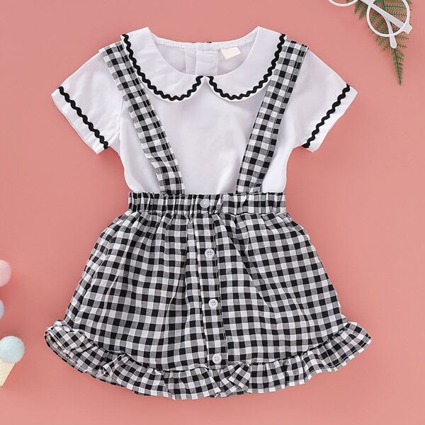 

Baby Girl Wave Tape Romper With Gingham Pinafore Skirt