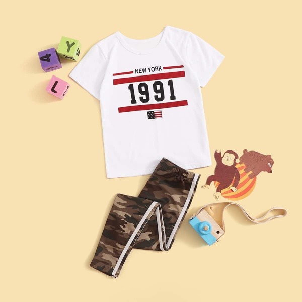 

Toddler Boys American Flag & Letter Print Tee