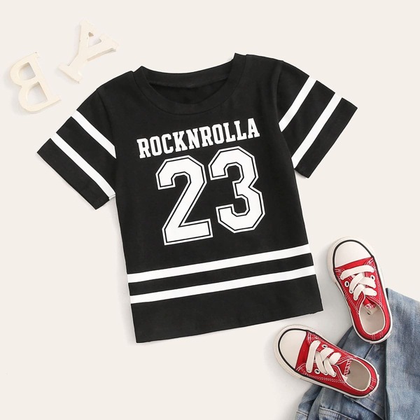 

Toddler Boys Stripe & Letter Graphic Tee, Black