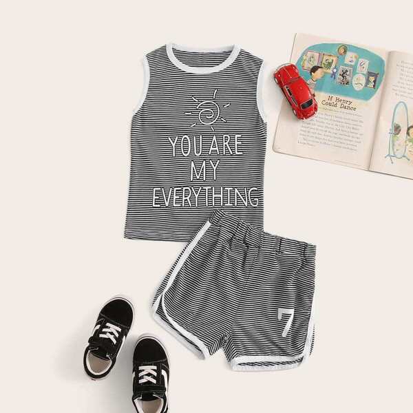 

Toddler Boys Contrast Binding Slogan Print Tank Top With Track Shorts