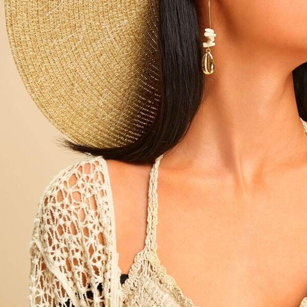 

Stone Detail Seashell Drop Earrings 1pair