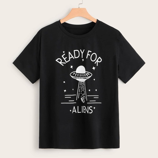 

Plus Letter And Cartoon Graphic Tee, Black