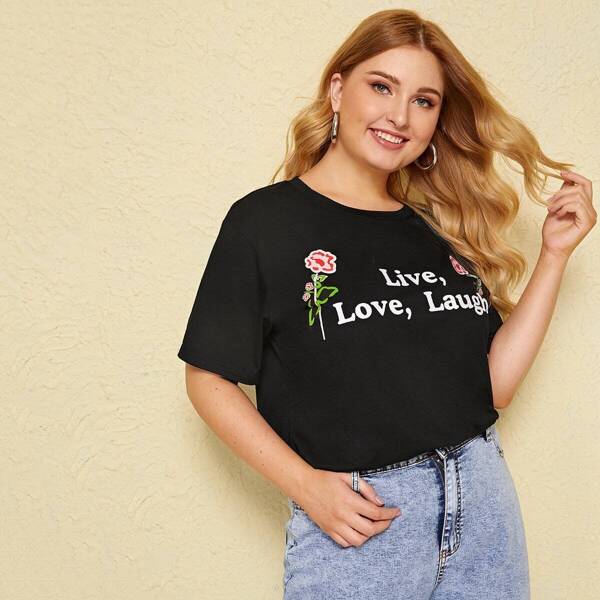 

Plus Letter And Floral Print Tee
