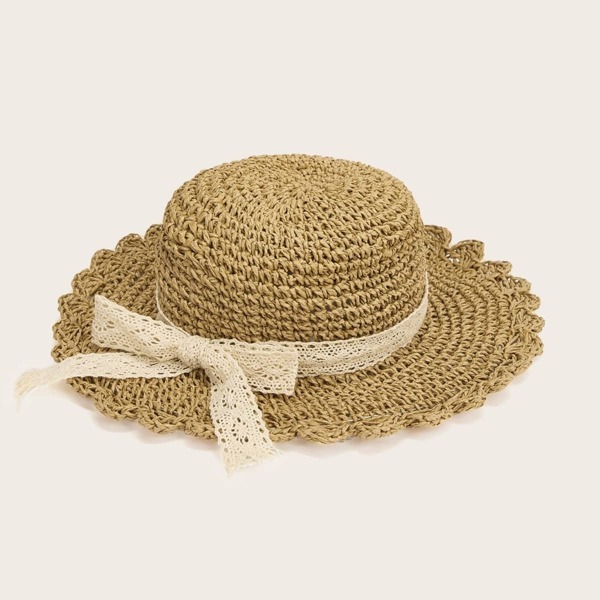 

Girls Bow Knot Decor Straw Hat, Brown