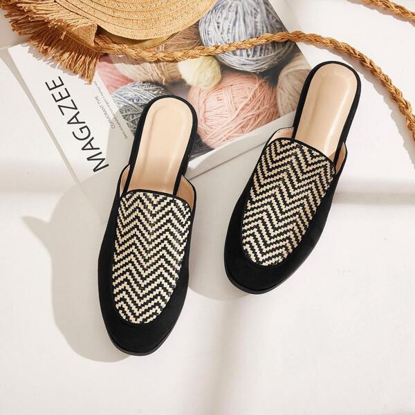 

Plaited Detail Chevron Flat Mules