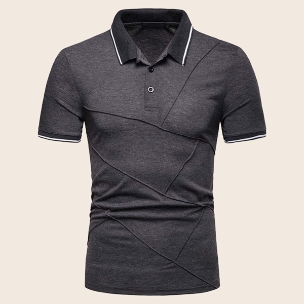 

Men Contrast Stripe Trim Seam Detail Polo Shirt