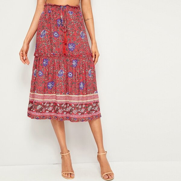 

Ditsy Floral Frill Trim Drawstring Waist Skirt