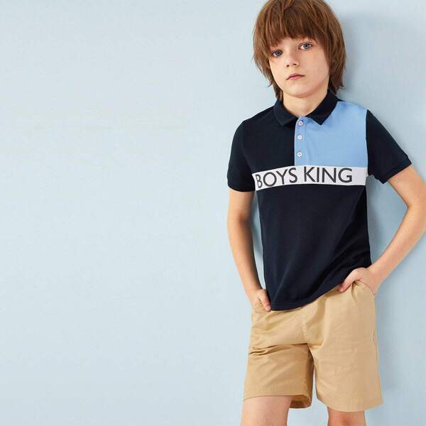 

Boys Colorblock Letter Print Polo Shirt, Multicolor