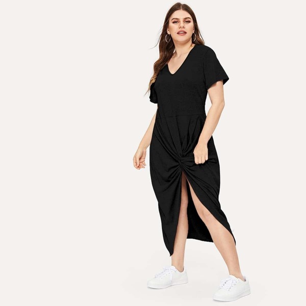 

Plus Twist Front Dress, Black