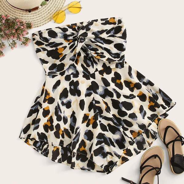 

Floral Print Twist Tie Back Tube Playsuit, Multicolor