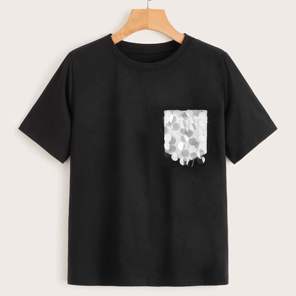 

Sequin Contrast Pocket Tee