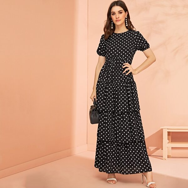 

Polka Dot Print Layered Dress