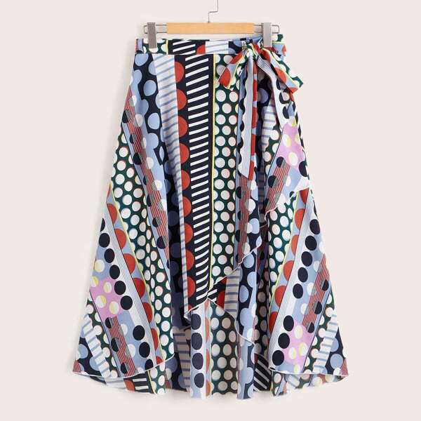 

Geo Print Tie Waist Wrap Skirt
