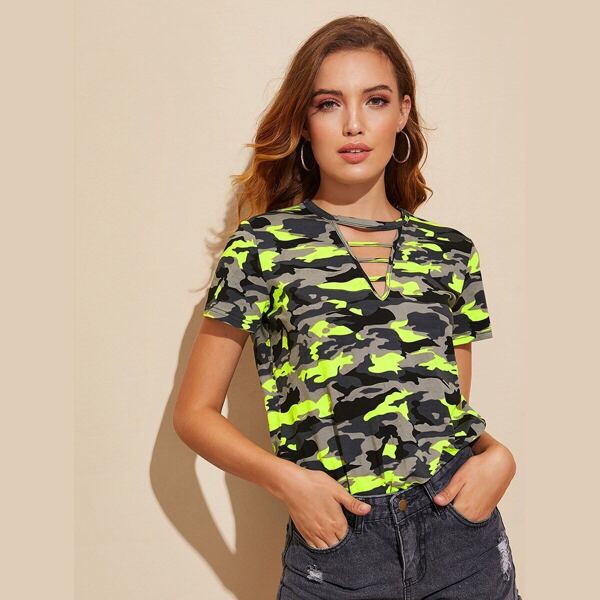 

Neon Camo Ladder Cutout Tee
