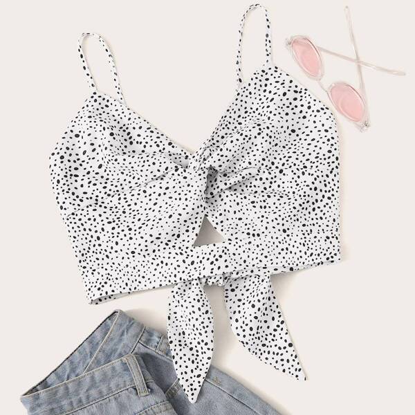 

Tie Back Cutout Twist Front Dalmatian Cami Top