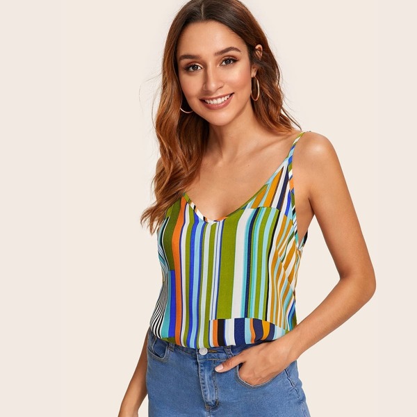 

Double V-neck Colorful Striped Cami Top
