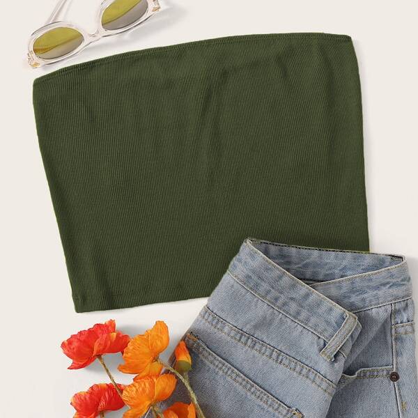 

Ribbed Cropped Tube Top, Army green