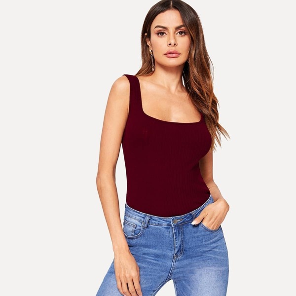 

Solid Rib-knit Tank Top