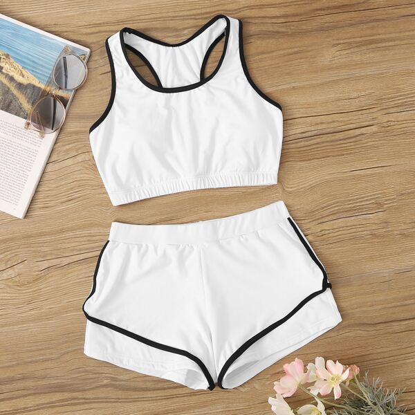 

Contrast Trim Bikini Set, White