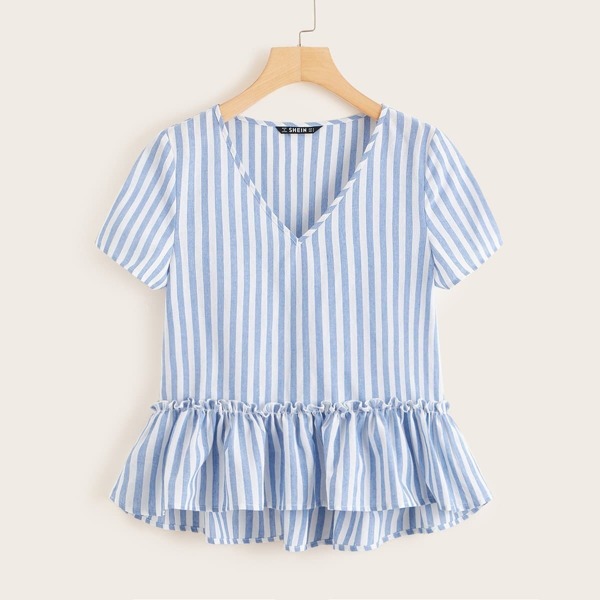 

Frill Trim Striped Smock Blouse