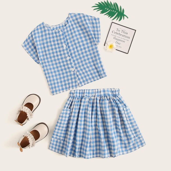 

Toddler Girls Button Front Gingham Top & Skirt, Multicolor