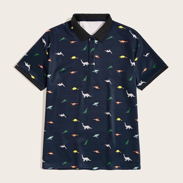 

Men Dinosaur Print Polo Shirt