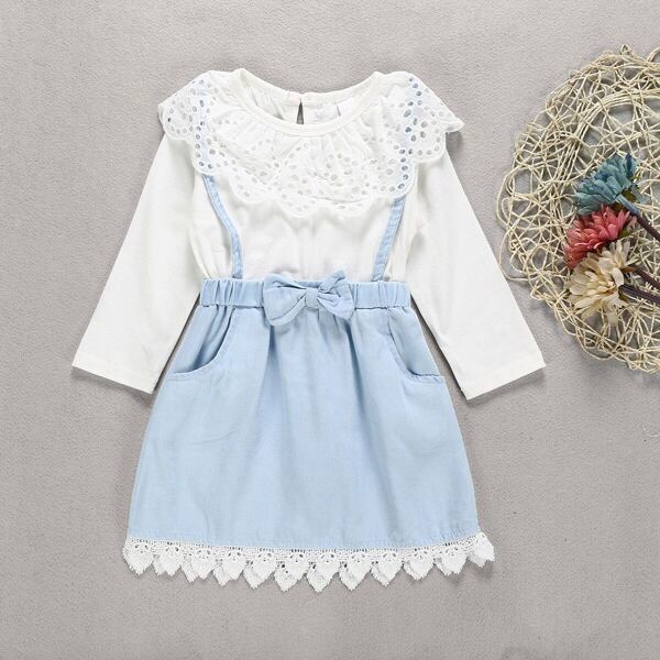 

Toddler Girls Eyelet Embroidered Lace Trim 2 in 1 Dress, Multicolor