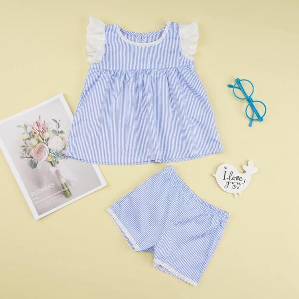 

Toddler Girls Eyelet Embroidery Stripe Dress & Shorts, Blue