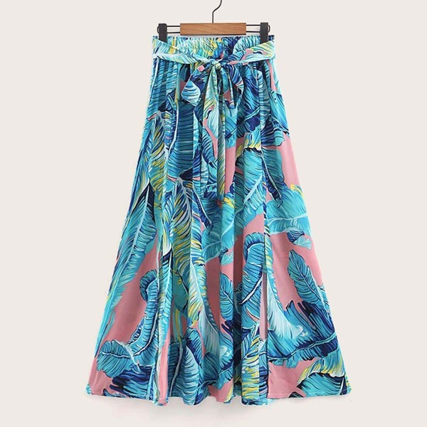 

Palm Print Tie Front Maxi Skirt