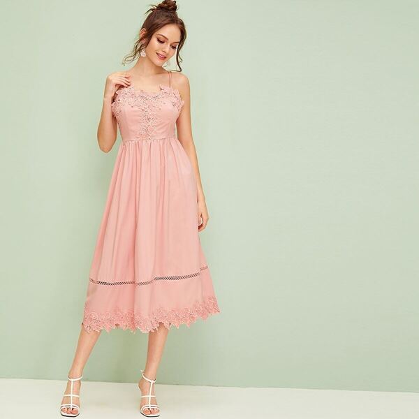 

Floral Appliques Criss Cross Backless Cami Dress