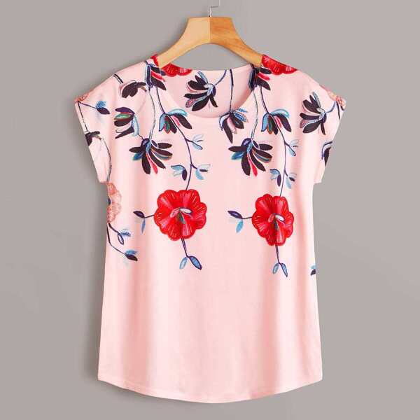 

Floral Print Cap Sleeve Tee