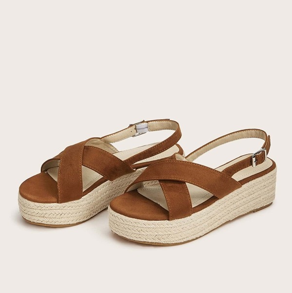 

Cross Strap Slingback Suede Sandals, Brown